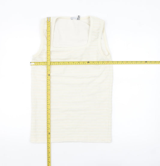 ASOS DESIGN Women's Ivory Ribbed Tank Top M Knit Cotton Blend