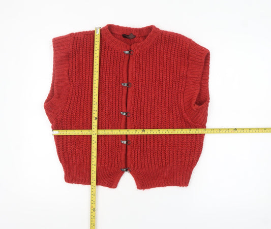 Match Set Womens Red Chunky Knit Wool Blend Sleeveless Vest 10-12
