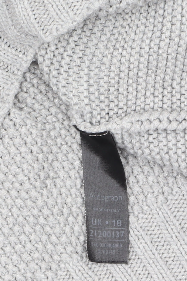 Marks and Spencer Women Grey Chunky Knit Wool Pullover Jumper UK 18