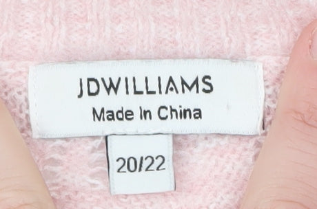 Brand and care label for JD Williams Women Pink V-Neck Cable-Knit Jumper, size 20/22
