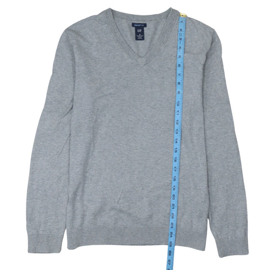 GAP Women’s Grey V-Neck Long Sleeve Pima Cotton Jumper Size M