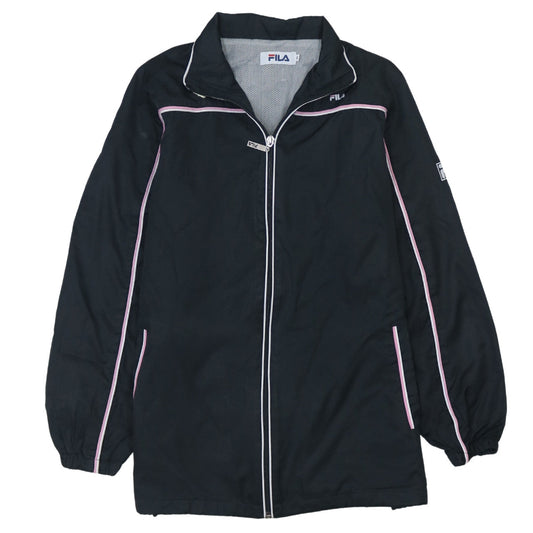 FILA Womens Black Windbreaker Jacket L Full Zip Sports Style