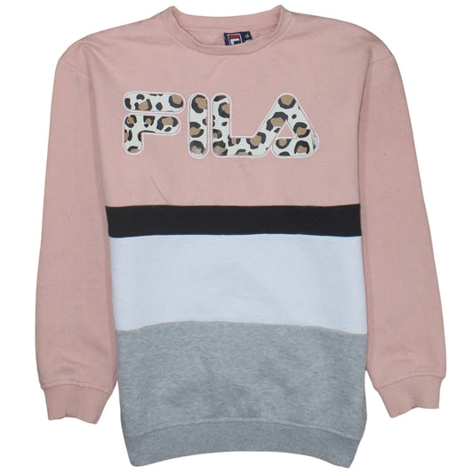 FILA Womens Pink Colourblock Leopard Logo Sweatshirt M