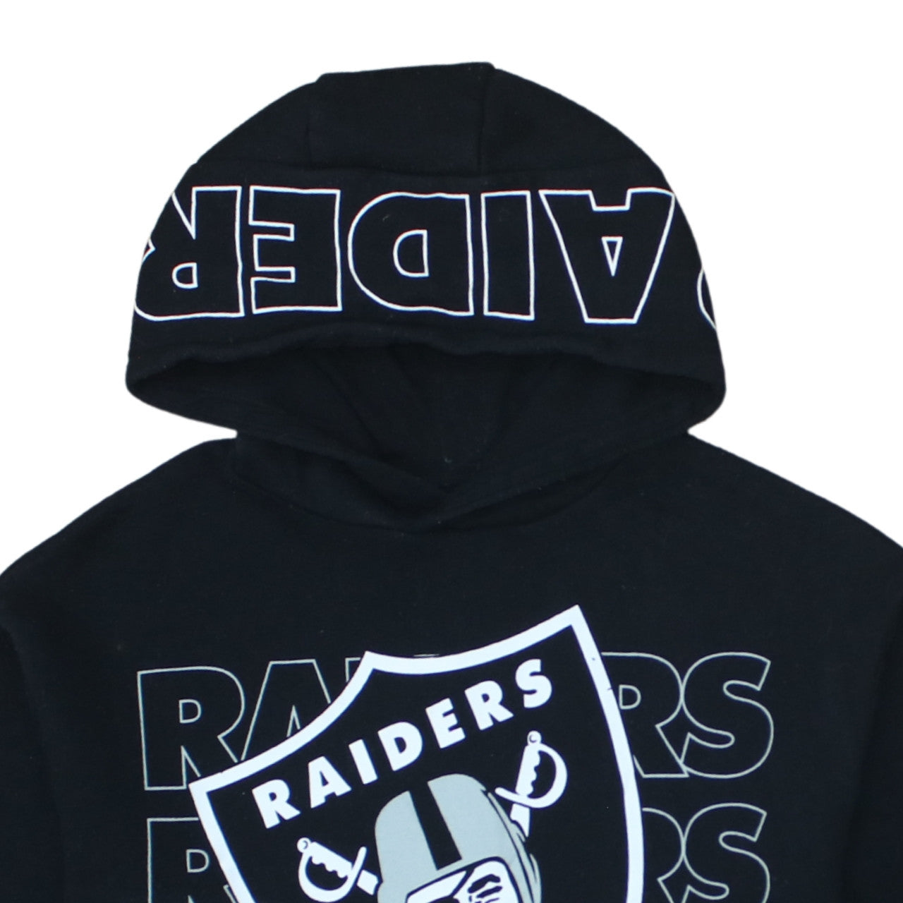 Additional view of NFL Raiders boys’ black pullover hoodie 12-13 years hooded fleece sweatshirt