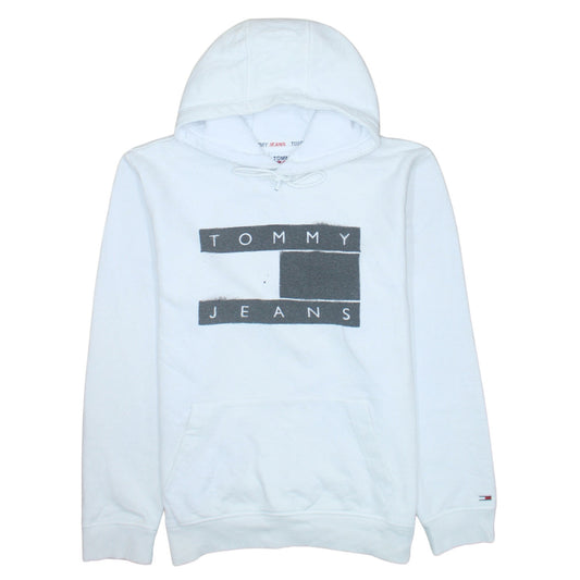 Tommy Jeans Men's White Pullover Hoodie L Logo Graphic Cotton