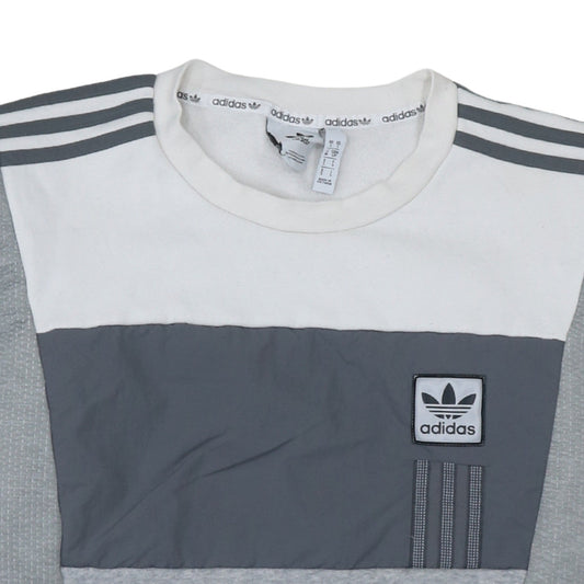 Adidas Men's Grey Crew Neck Zip Pocket Pullover Sweatshirt Size S