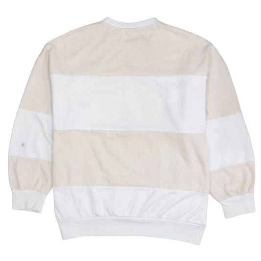 Adidas Women Beige White Crew Neck Pullover Sweatshirt Size L Cotton Blend