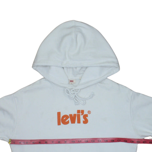 Levi's Womens White Pullover Hoodie XS Logo Cotton Fleece Casual