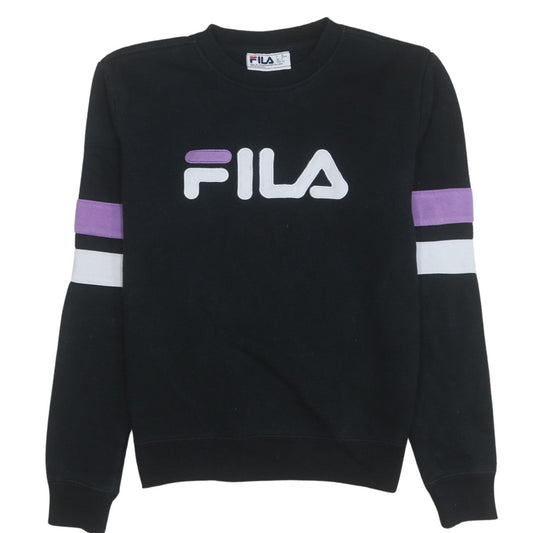 FILA Women's Black Sweatshirt S Logo Crew Neck Cotton Blend
