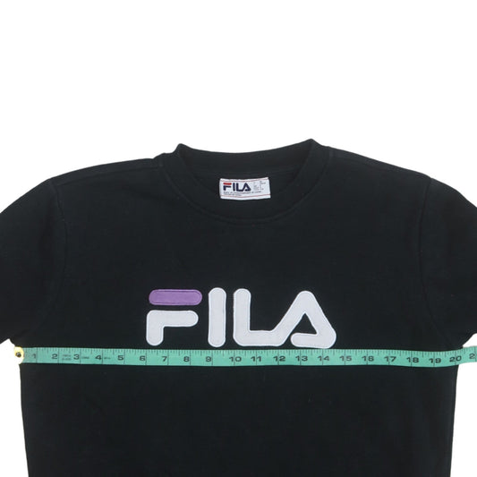 FILA Women's Black Sweatshirt S Logo Crew Neck Cotton Blend