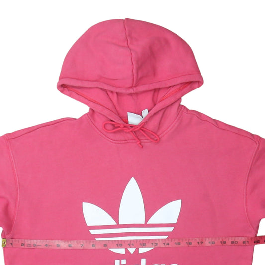 Adidas Womens Pink Pullover Hoodie Size 10 Logo Print Casual Sweatshirt