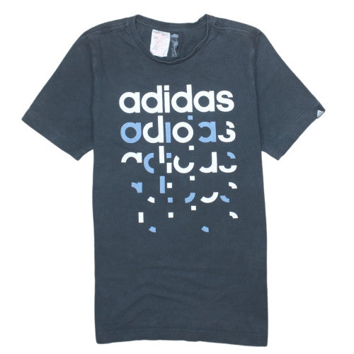 Adidas Boys Black Graphic Logo T-Shirt 11-12 Years Short Sleeve Cotton