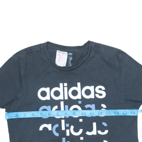 Adidas Boys Black Graphic Logo T-Shirt 11-12 Years Short Sleeve Cotton