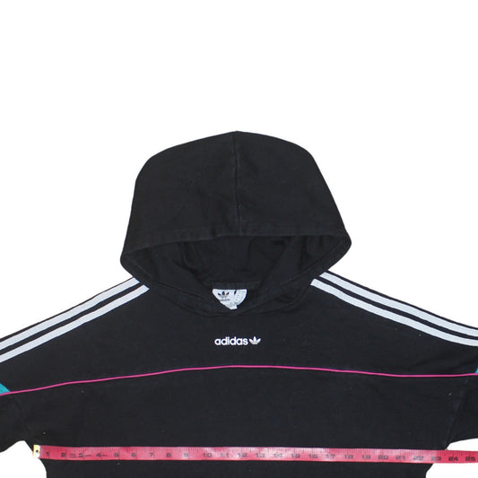 Adidas Women Black Multicoloured Hoodie Size 8 Pullover Logo Hooded