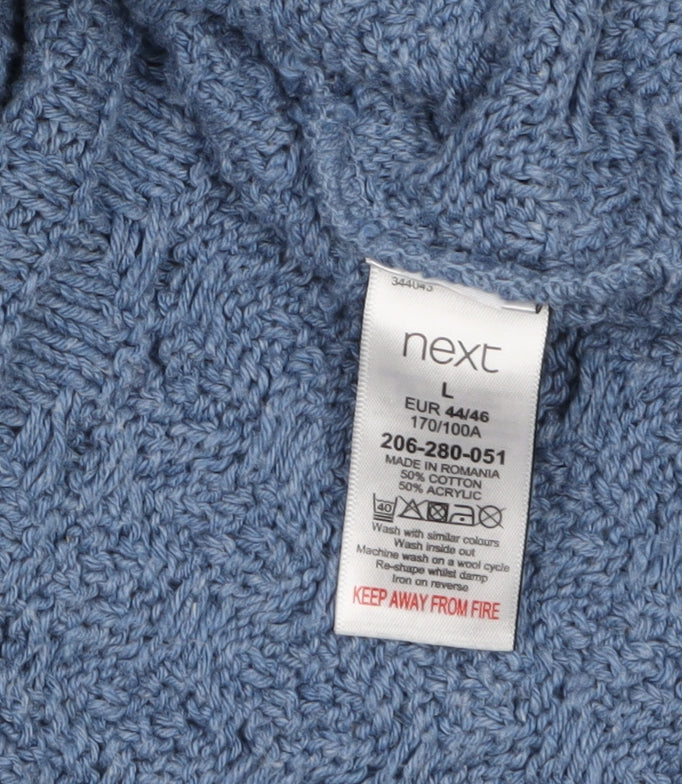 Next Women Blue Knit V-Neck Short Sleeve Pullover Jumper L