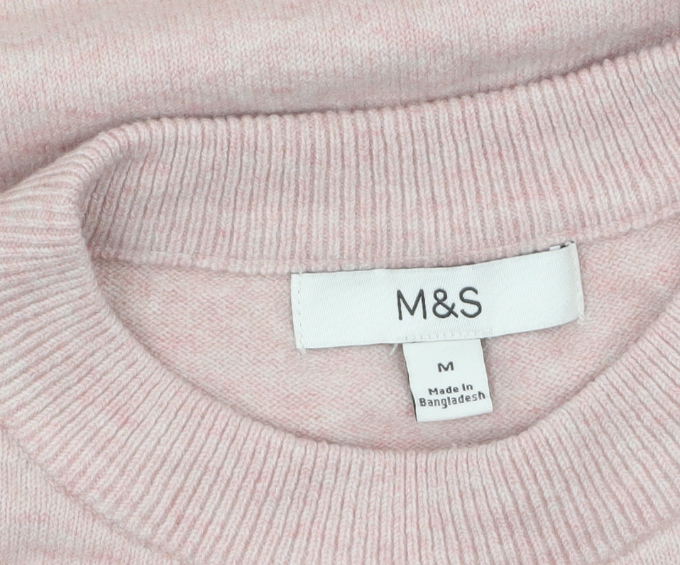 Marks and Spencer Women Pink Crew Neck Long Sleeve Knit Jumper M