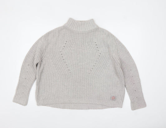 Superdry Women Grey Mock Neck Chunky-Knit Jumper Size S