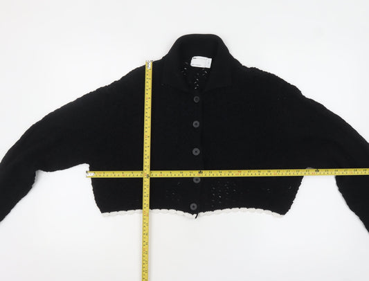 ASOS DESIGN Women Black Cotton Collared Cardigan M UK 12-14