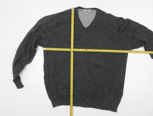 Marks and Spencer Men's Grey XL V-Neck Cotton Jumper Regular Fit