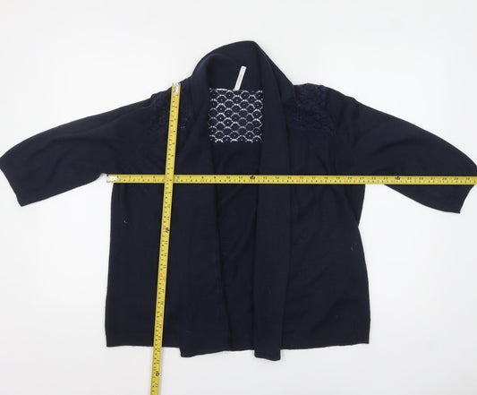 Anthology Women's Navy Cardigan Size 12/14 Acrylic Knit Lace Trim