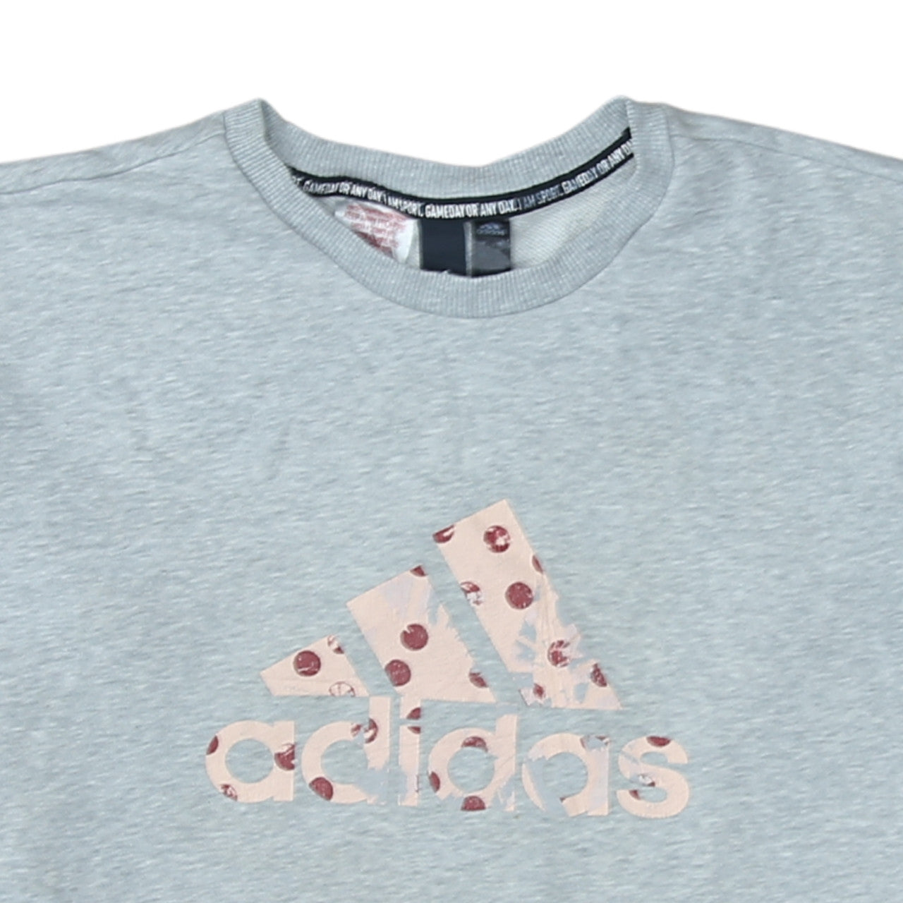 Additional view of Adidas women’s grey crew neck sweatshirt, size UK 14, logo print pullover