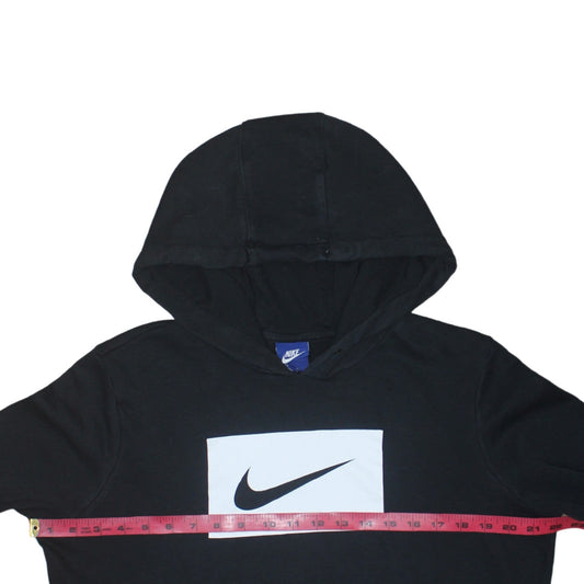 Nike Women Black L Pullover Hoodie Logo Print Cotton Blend Casual