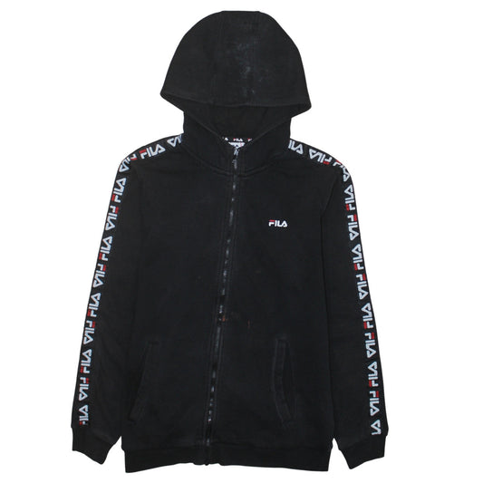 Fila Boys Black Full Zip Hoodie 13-14 Years Logo Tape Sleeve Casual