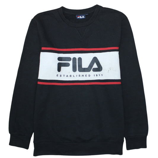 FILA Men's Black Logo Pullover Sweatshirt L Classic Sportswear