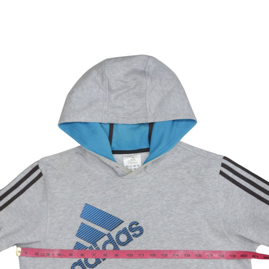 Adidas Mens Grey Hoodie M Pullover Logo Hoodie with Blue Lining