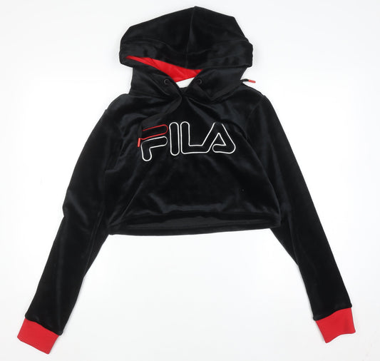 FILA Womens Black Velour Cropped Hoodie UK M
