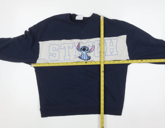 Primark Boys Blue Stitch Pullover Sweatshirt XS Disney Embroidered Jumper
