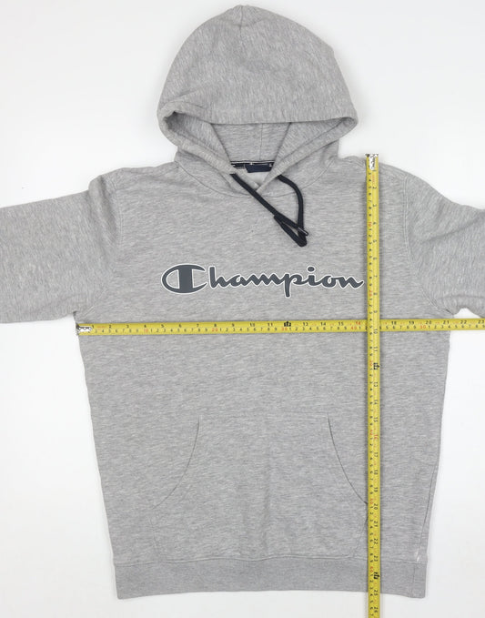 Champion Mens Grey Pullover Hoodie Medium Logo Print Sweatshirt