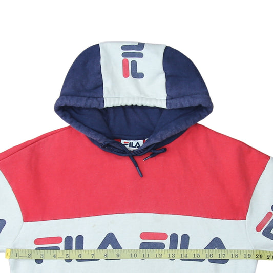 Fila Womens Red Blue Logo Hoodie Pullover Cotton Blend Size M