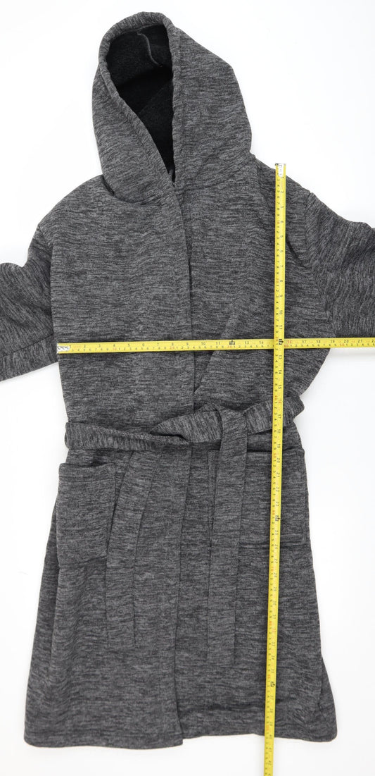 Next Men's Grey Hooded Robe Belted Polyester Medium