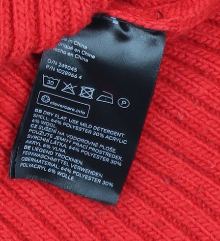 H&M Womens Red Roll Neck Ribbed Knit Jumper Size S