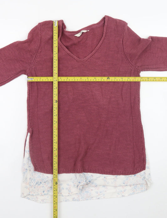 FatFace Women Pink V-Neck Knit Long Sleeve Pullover Jumper Size 8