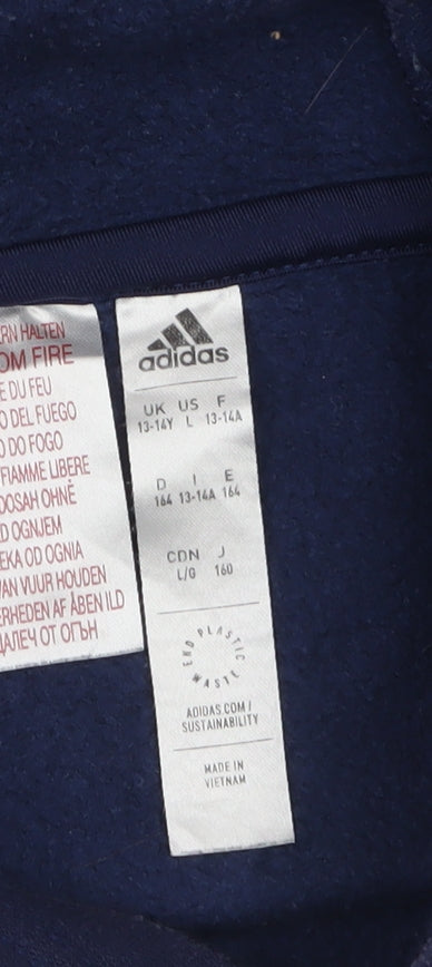 Additional view of Adidas boys’ navy blue pullover hoodie, size 13-14, years cotton blend