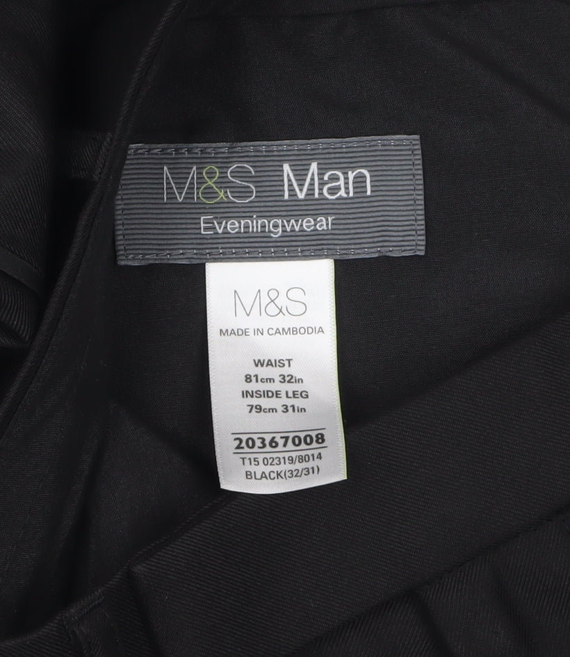 Marks and Spencer Men's Black 32L Dress Pants Trousers Formal Eveningwear
