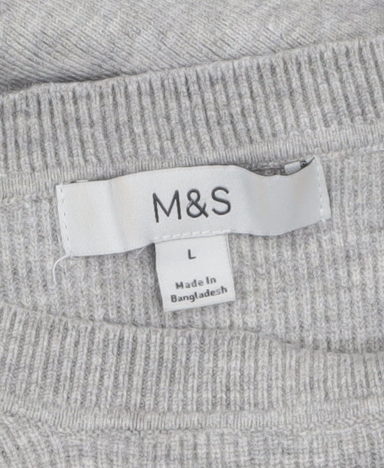 Marks and Spencer Women Grey L Crew Neck Button Shoulder Pullover Jumper