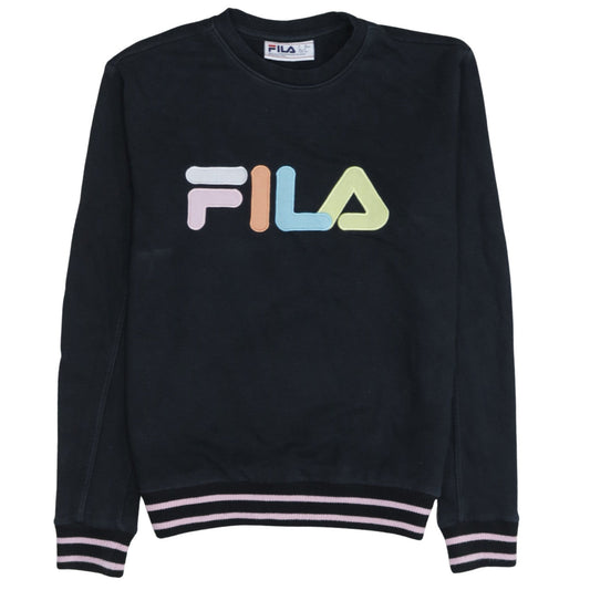 FILA Women Black Crew Neck Logo Sweatshirt Size S