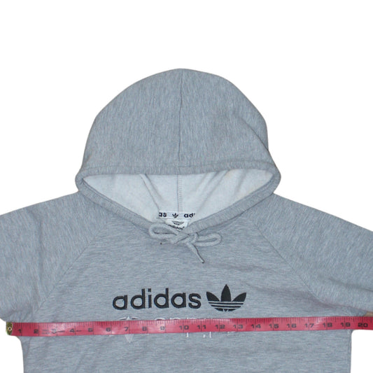 Adidas Women Grey Medium Pullover Hoodie Embroidered Logo Casual