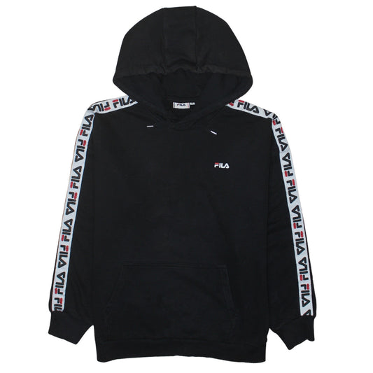 Fila Mens Black Hoodie S Pullover Logo Tape Trim Cotton Blend