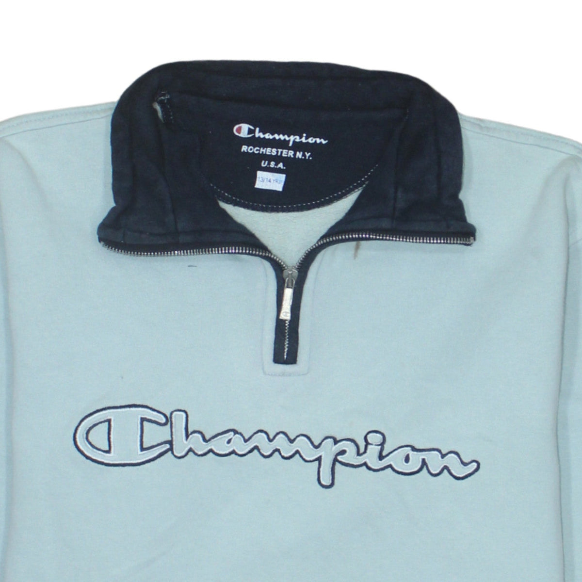 Additional view of Champion boys’ blue 1/4 zip logo fleece sweatshirt 13-14 years