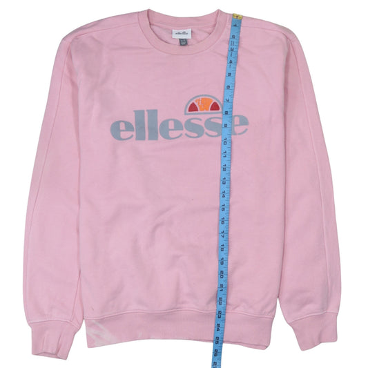 Ellesse Womens Pink Logo Sweatshirt UK 12 Cotton Blend Crew Neck