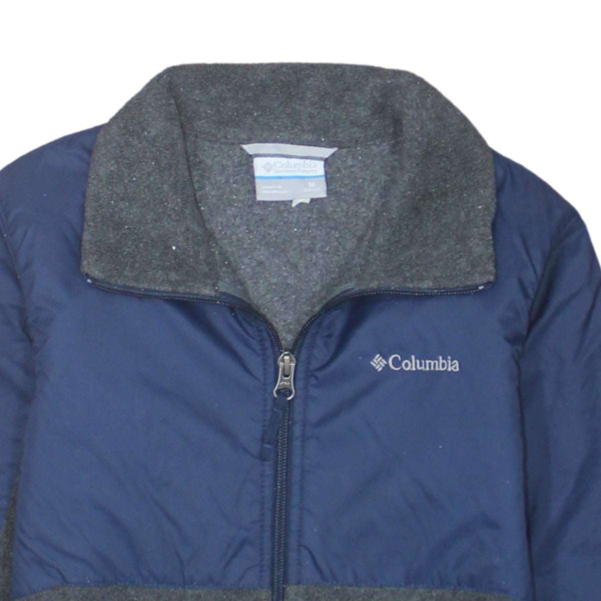 Additional view of Columbia boys’ blue grey fleece lined puffer jacket, size M, full zip outdoor