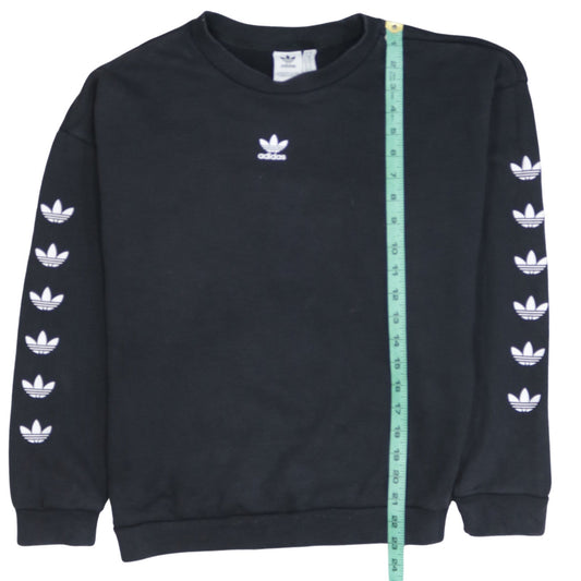 Adidas Women Black Crew Neck Sweatshirt XS Cotton Logo Long Sleeve