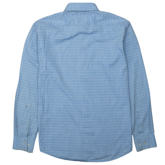Hugo Boss Men's Blue Checked Long Sleeve Cotton Shirt Size 16 Regular Fit
