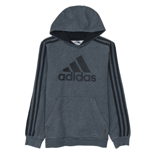 Adidas Boys Grey Hooded Pullover Hoodie 11-12 Years Logo Print