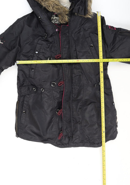 Superdry Women's Black Faux Fur Hooded Flight Jacket Size M