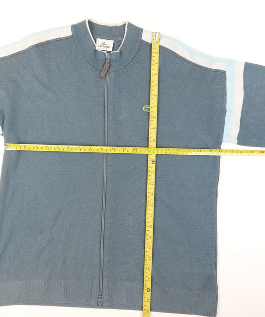 Lacoste Men Blue Full Zip Knit Jumper Size L Mock Neck